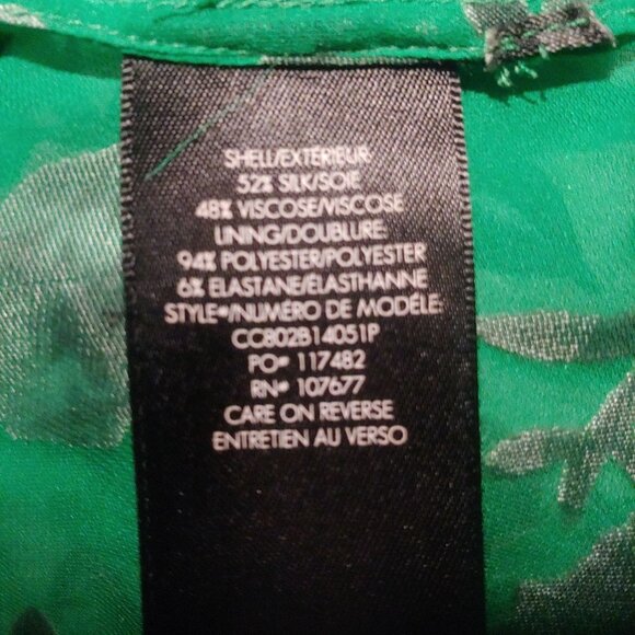 Alice & Olivia Burnout Velvet L-Sleeve Kelly Green/Grey Whimsy Sheer Blouse XS - Picture 12 of 13